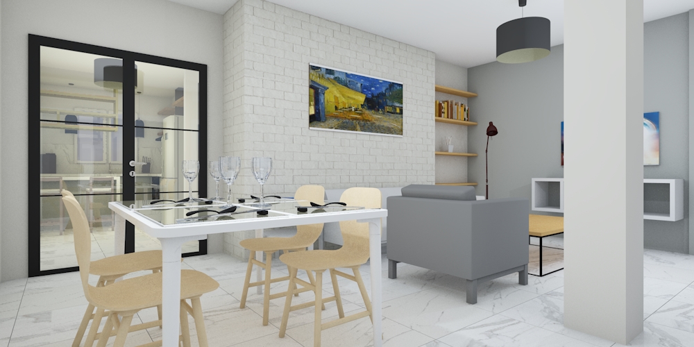 Ανακαίνιση διαμερίσματοςσαλόνι με διπλή πόρτα απο σίδερο και τζάμι